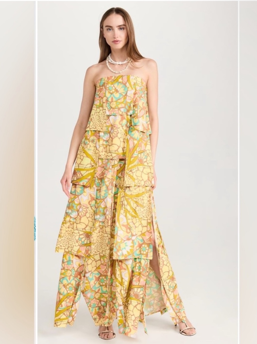 Andrea Iyamah Yellow Mosaic-Print Maxi Dress with Pastel Accents